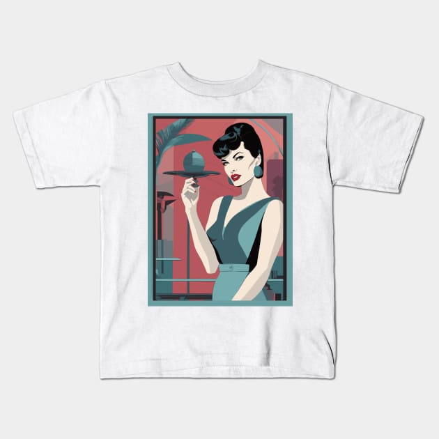 Winged Wonder Plate Bettie Page Art Deco Retro Kids T-Shirt by di-age7